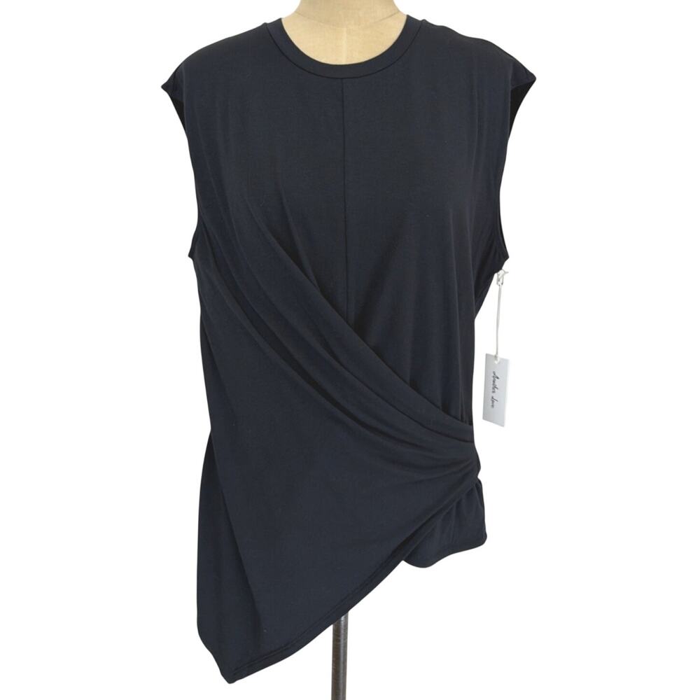 NWT Another Love Asymmetrical Center Seam Drape Black Sleeveless Top Size XS